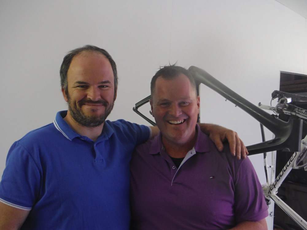 Scott Kinsella and Keith Hoey in the CarbonTec - VeloDoc showroom.