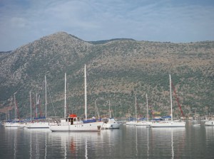 Nydri bay in Lefkada, brimful of sailing yachts despite Greek Debt Crisis